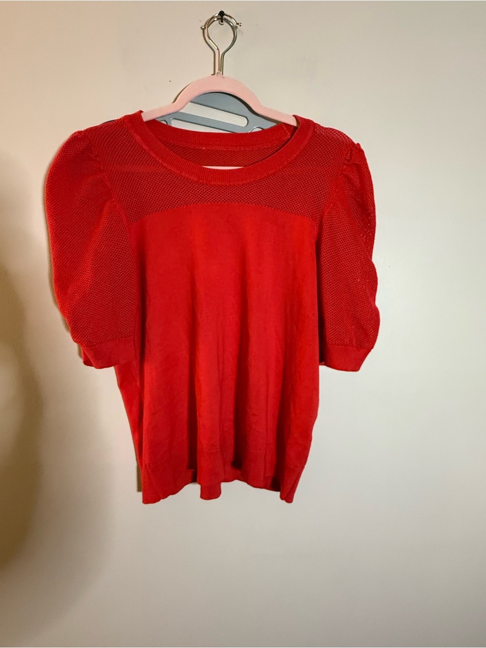 Red Puff Sleeve Knit Top - Women